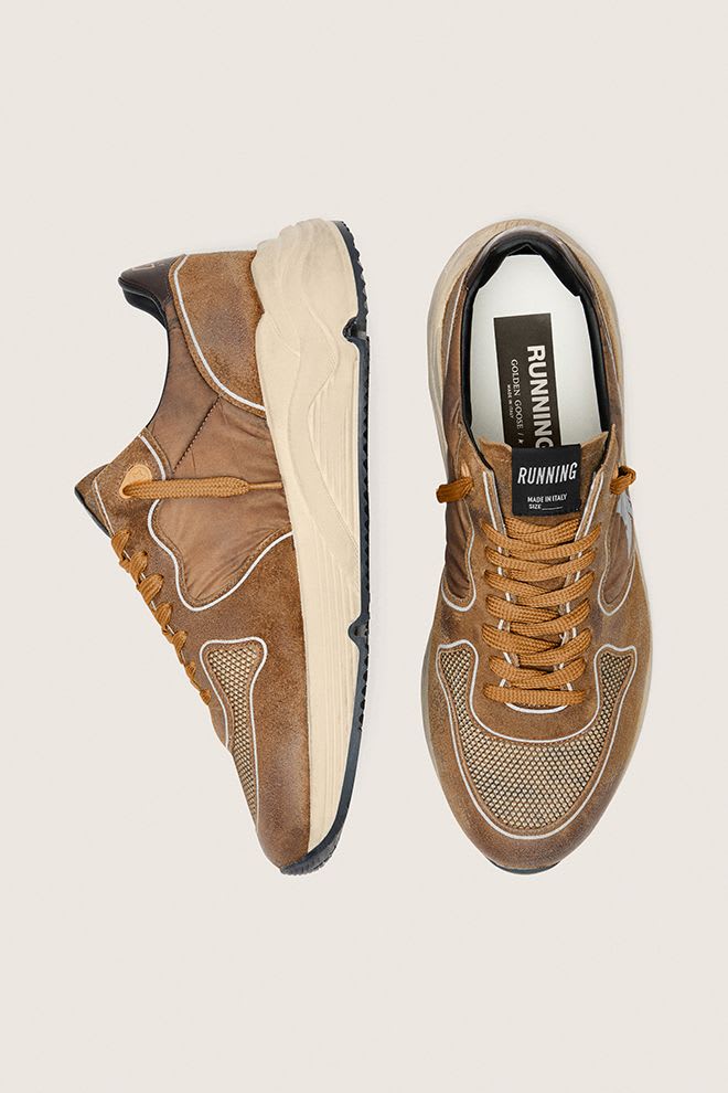 Men's Running Sole Nylon and Suede Upper and Spur Printed Star Burnt Brown