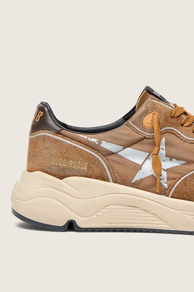 Men's Running Sole Nylon and Suede Upper and Spur Printed Star Burnt Brown