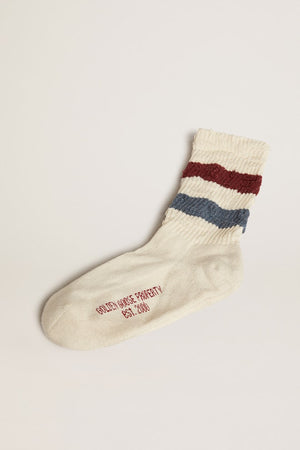 Heritage White Socks w/ Navy Peony and Windsor Wine Stripes