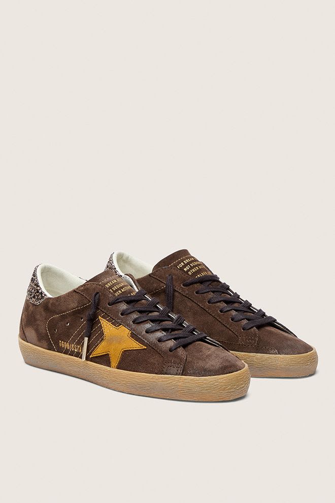 Women's Super Star Suede Upper Toe Tongue and Star Glitter Brown Ocra