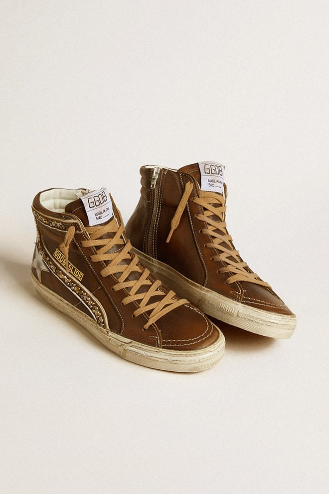 Slide Leather Upper and Laminated Silver Star w/ Studs