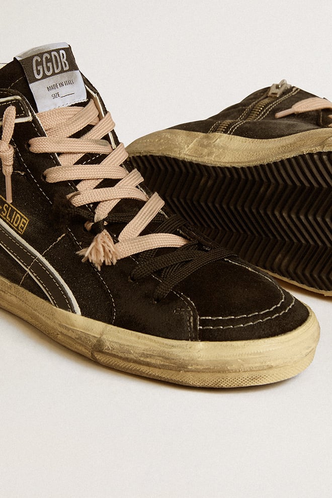 Slide Classic Suede Upper and Toe w/ Black Leather Star and Wave