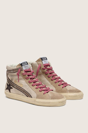 Women's Slide Shimmer Suede w/ Brown Leather Star and Laminated Leather Wave
