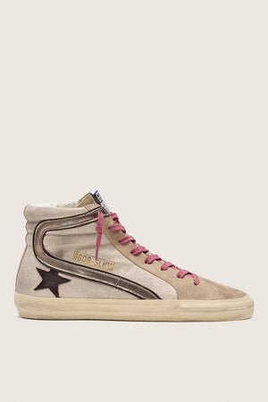 Women's Slide Shimmer Suede w/ Brown Leather Star and Laminated Leather Wave