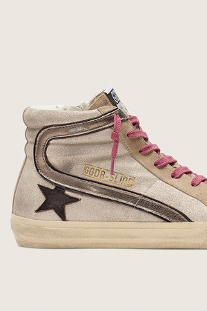 Women's Slide Shimmer Suede w/ Brown Leather Star and Laminated Leather Wave