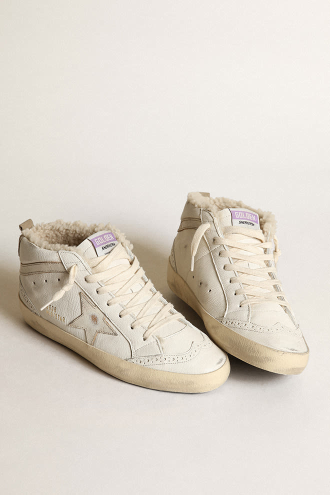 Women’s Mid Star in White Nappa Shiny Leather w/ Shearling Lining
