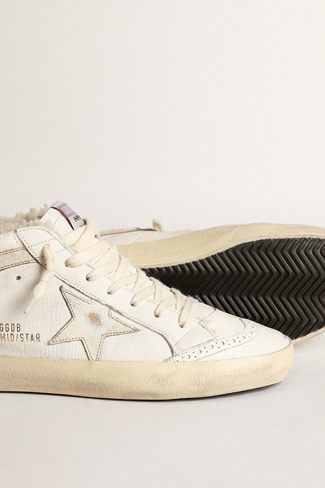 Women’s Mid Star in White Nappa Shiny Leather w/ Shearling Lining