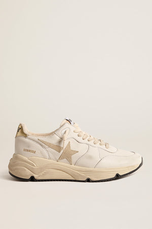 Women's Running Sole White Nappa Leather w/ Beige Suede Star