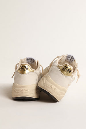 Women's Running Sole White Nappa Leather w/ Beige Suede Star