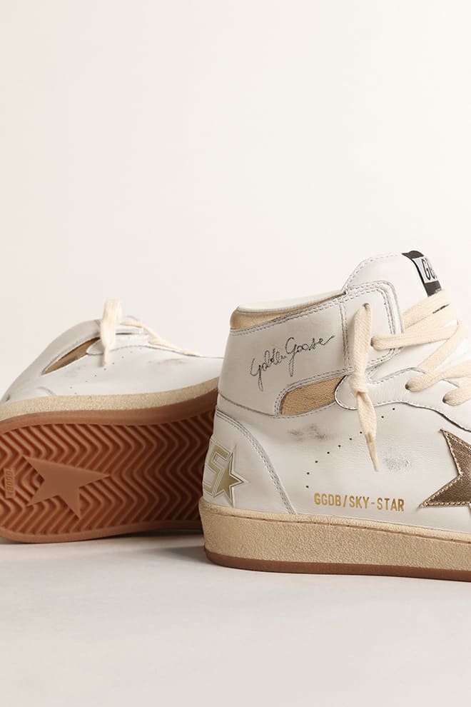 Sky Star in White Nappa Leather w/ Gold Metallic Star