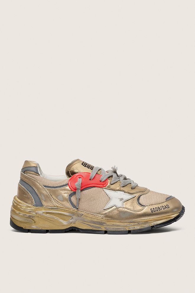 Women's Dad Star in Gold Laminated Leather and Mesh w/ White Leather Star