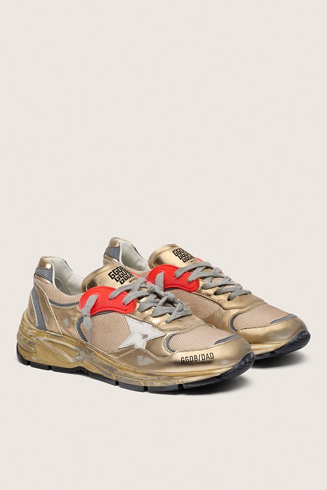 Women's Dad Star in Gold Laminated Leather and Mesh w/ White Leather Star