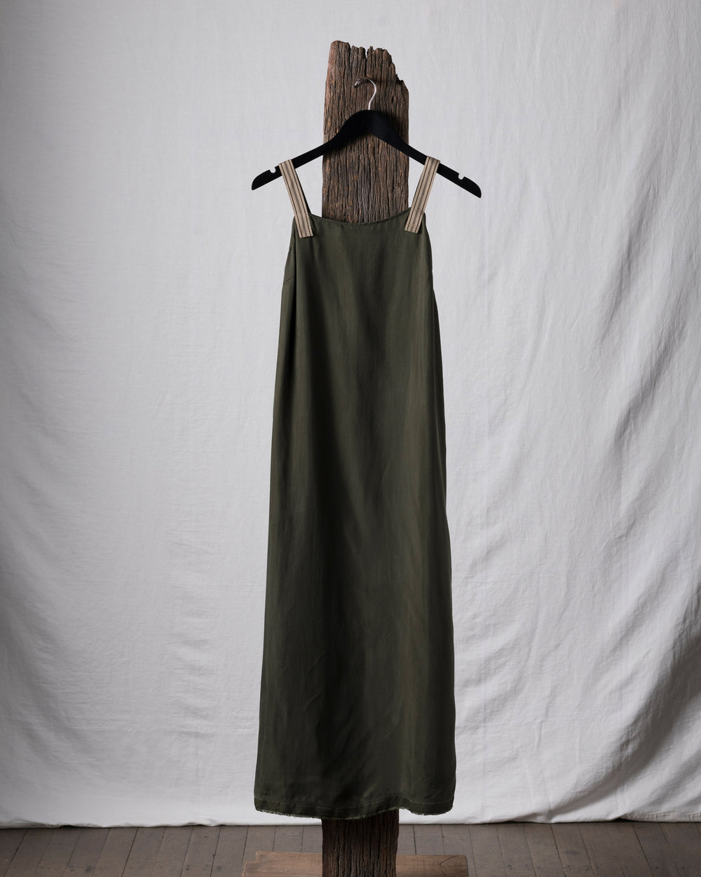 Sand Washed Boat Neck Ribbon Strap Dress
