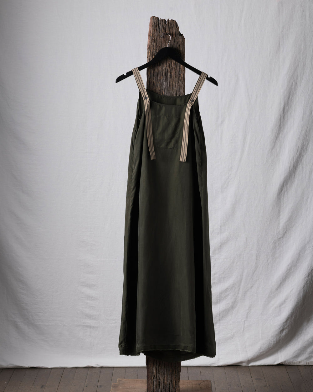 Sand Washed Boat Neck Ribbon Strap Dress
