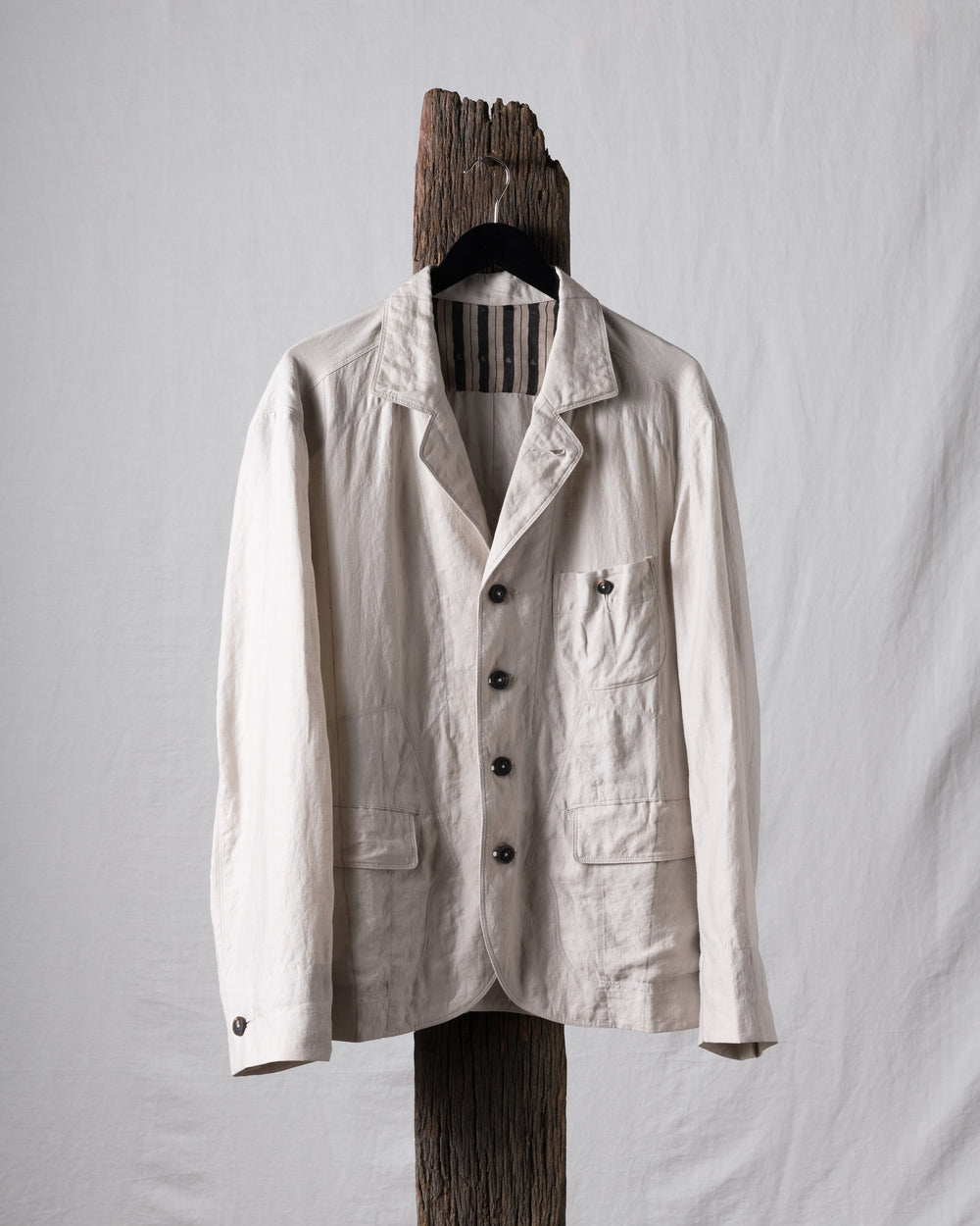 Striped Twill Linen Twill Worker Blazer