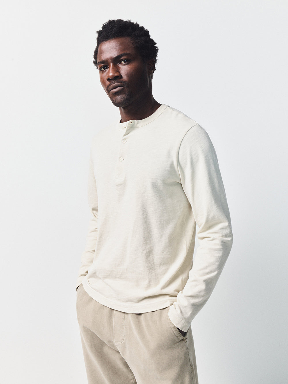 Three Button Henley Ecru