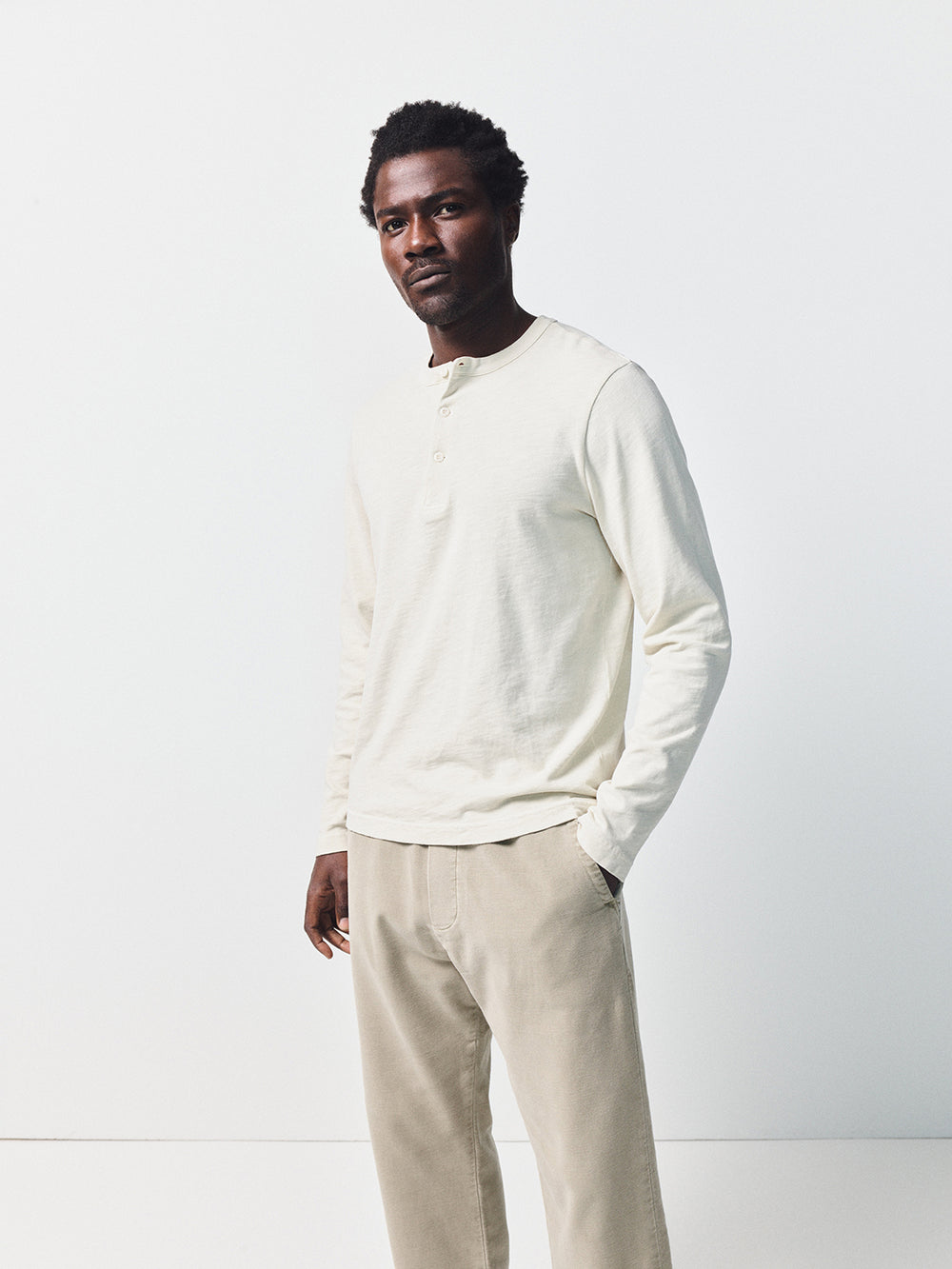 Three Button Henley Ecru