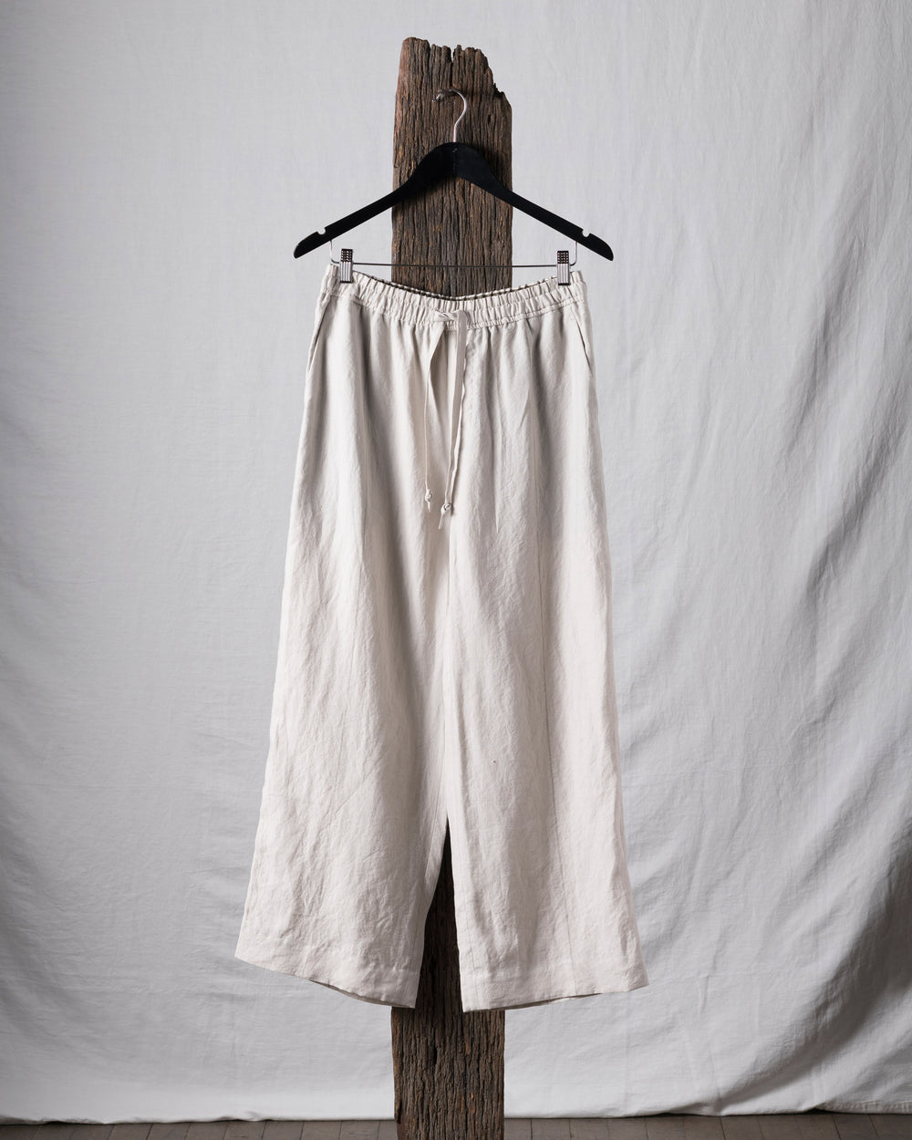 Thin Stripe Linen Silk Twill Drawstring Trousers