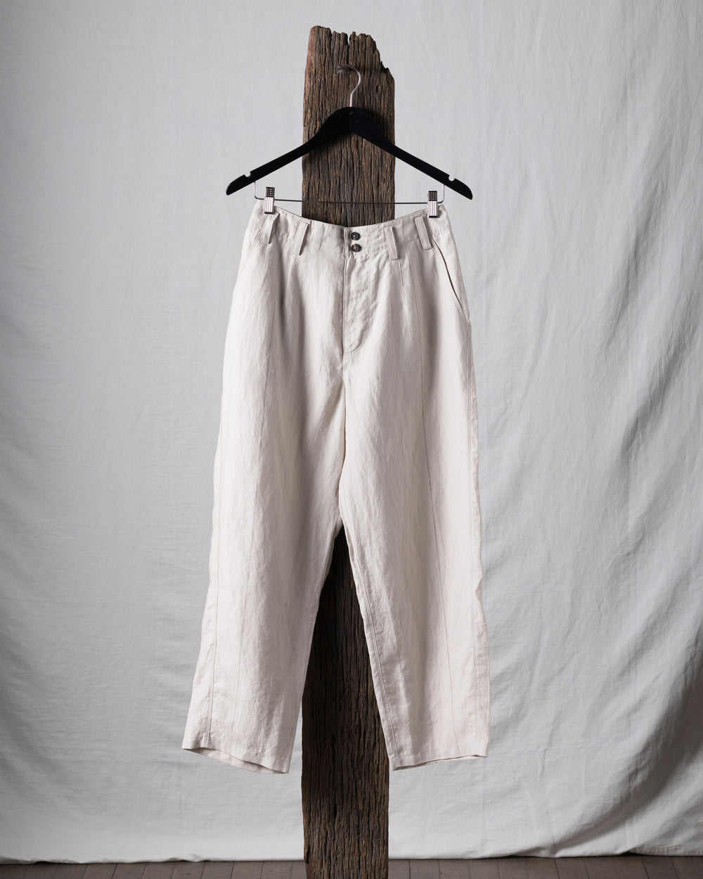 Thin Striped Linen Silk Twill Drop Crotched Trousers