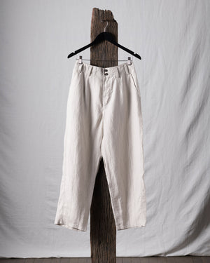 Thin Striped Linen Silk Twill Drop Crotched Trousers