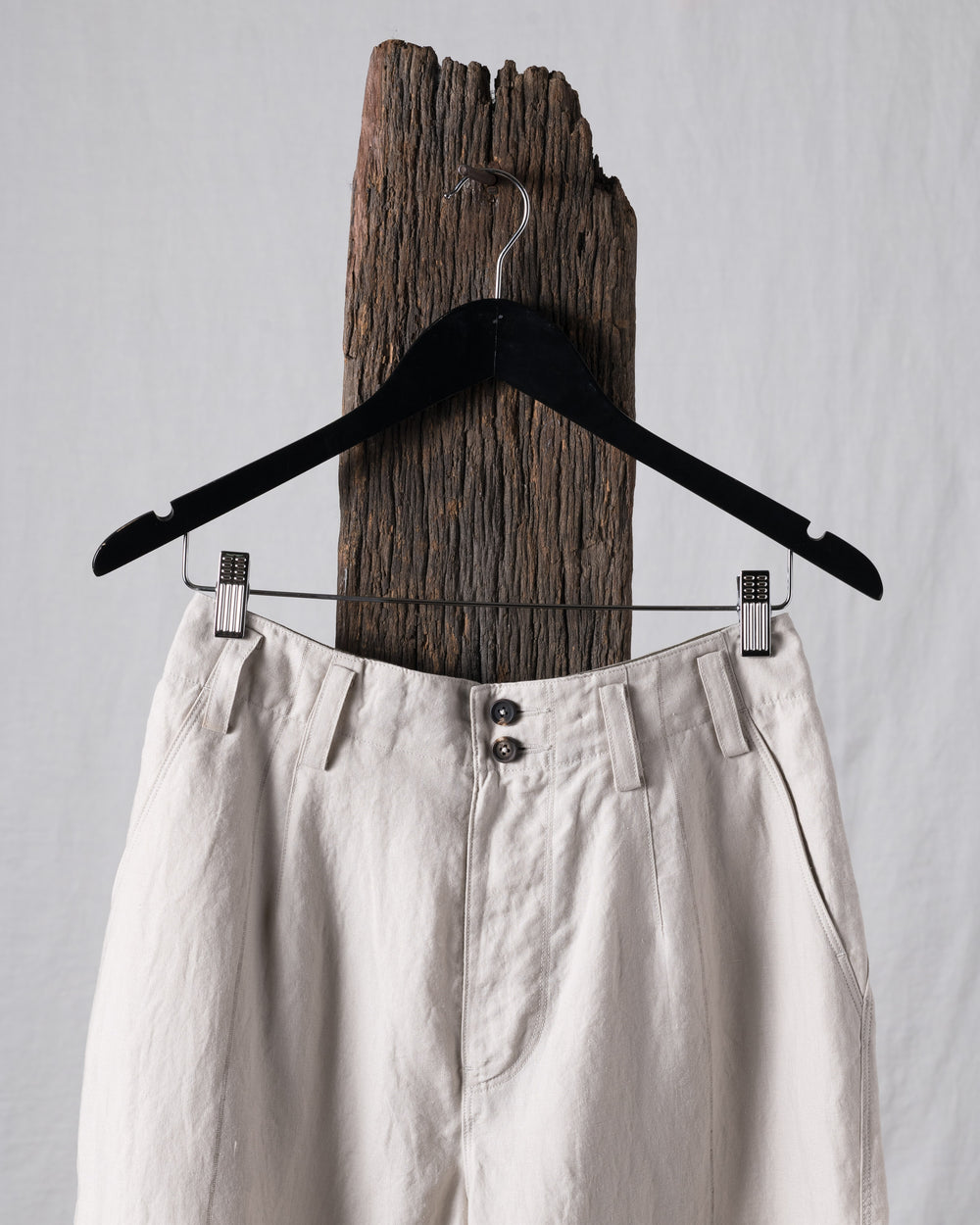 Thin Striped Linen Silk Twill Drop Crotched Trousers