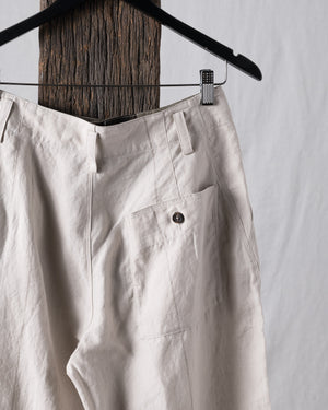 Thin Striped Linen Silk Twill Drop Crotched Trousers