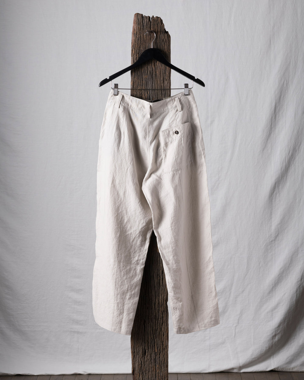 Thin Striped Linen Silk Twill Drop Crotched Trousers