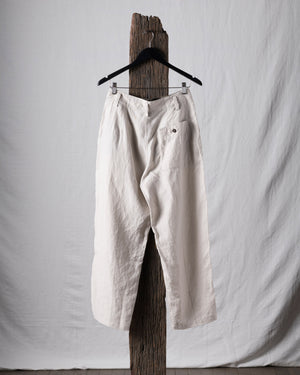 Thin Striped Linen Silk Twill Drop Crotched Trousers