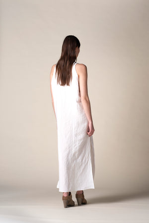 Racer Dress Washed Linen White