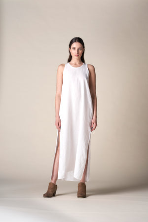 Racer Dress Washed Linen White