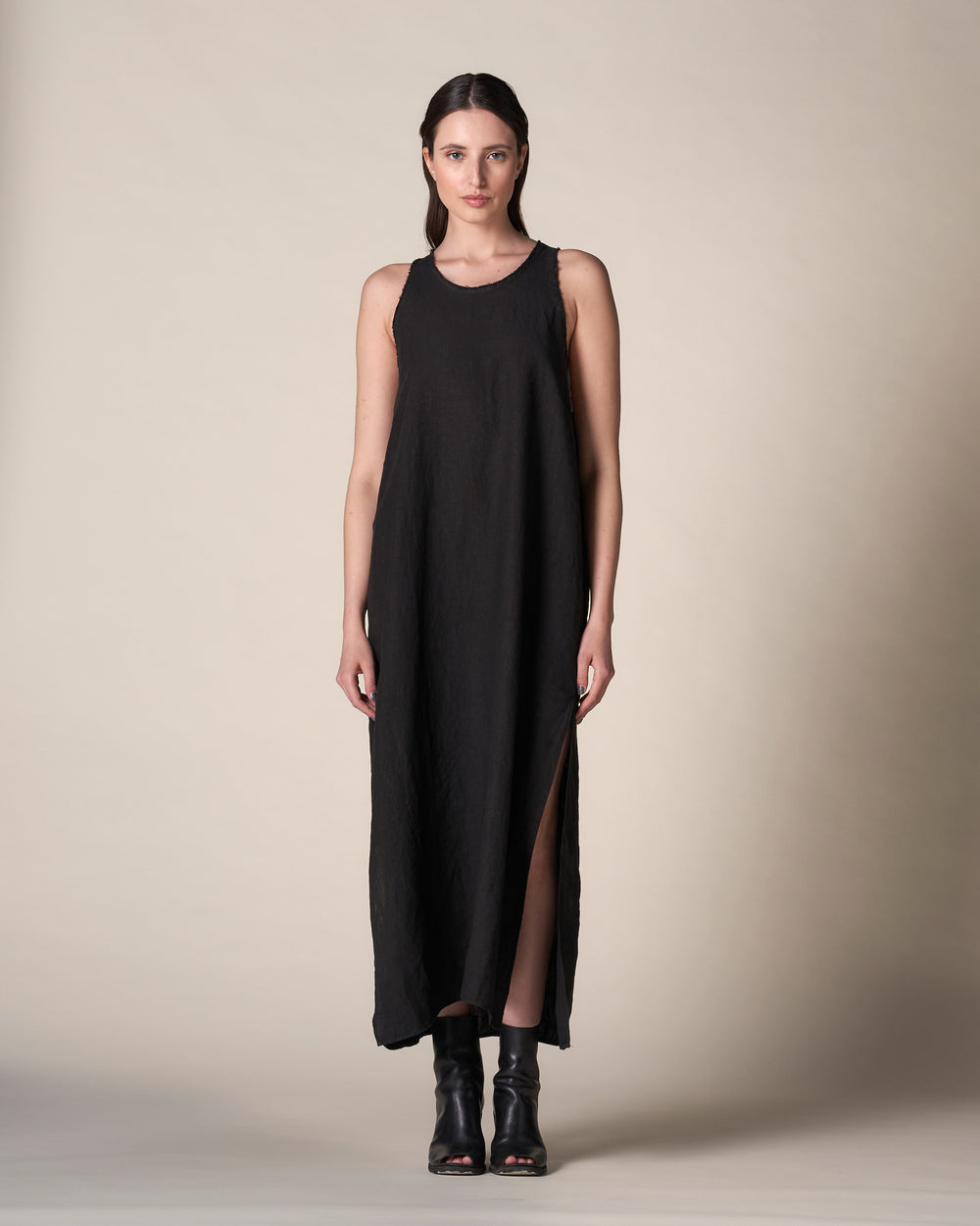 Racer Dress Washed Linen Black