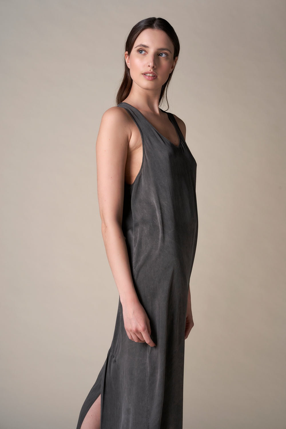 Silk Classic Tank Dress Charcoal