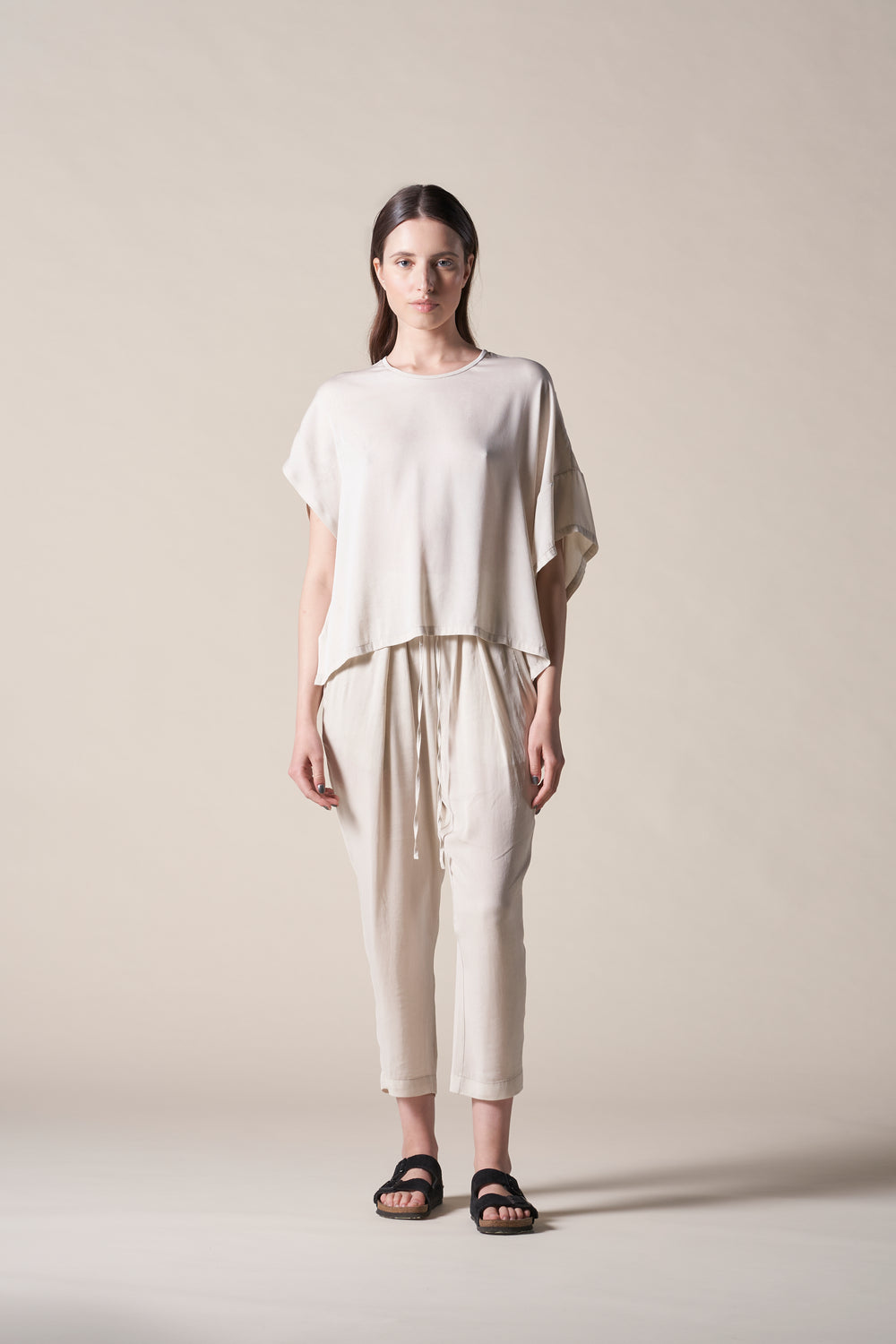 Silk Cropped Easy Pant Sand