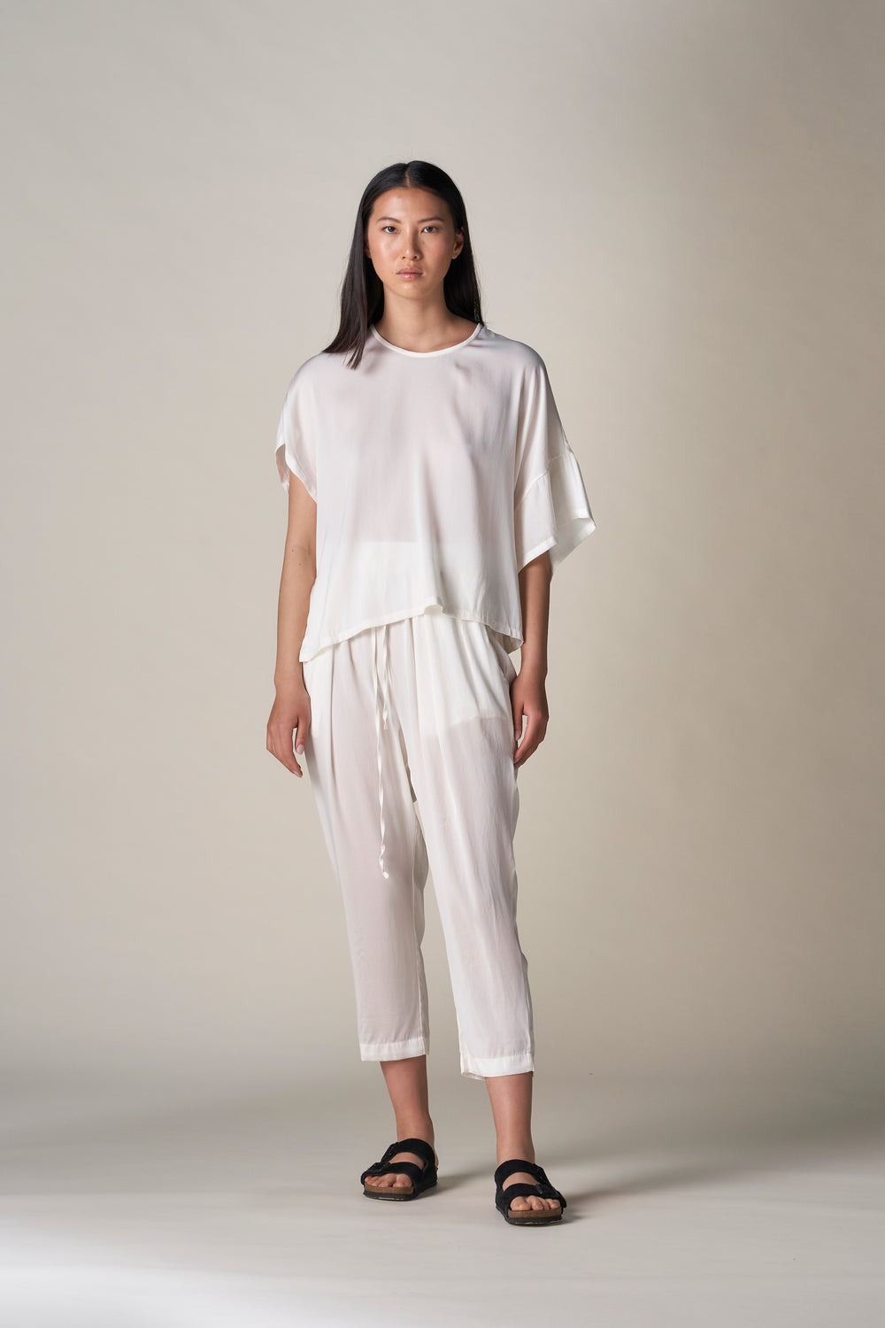 Silk Cropped Easy Pant White