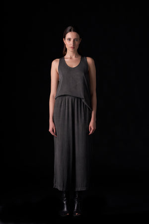 Silk High Waist Cropped Pant Charcoal