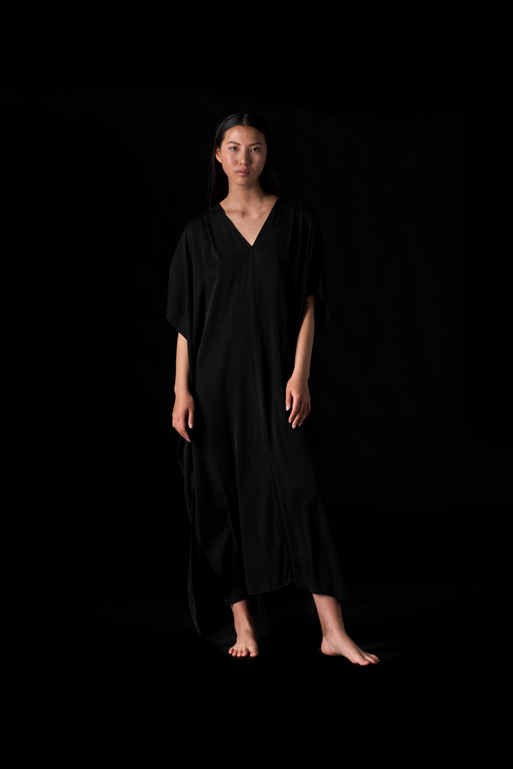 Silk Long Kaftan Black