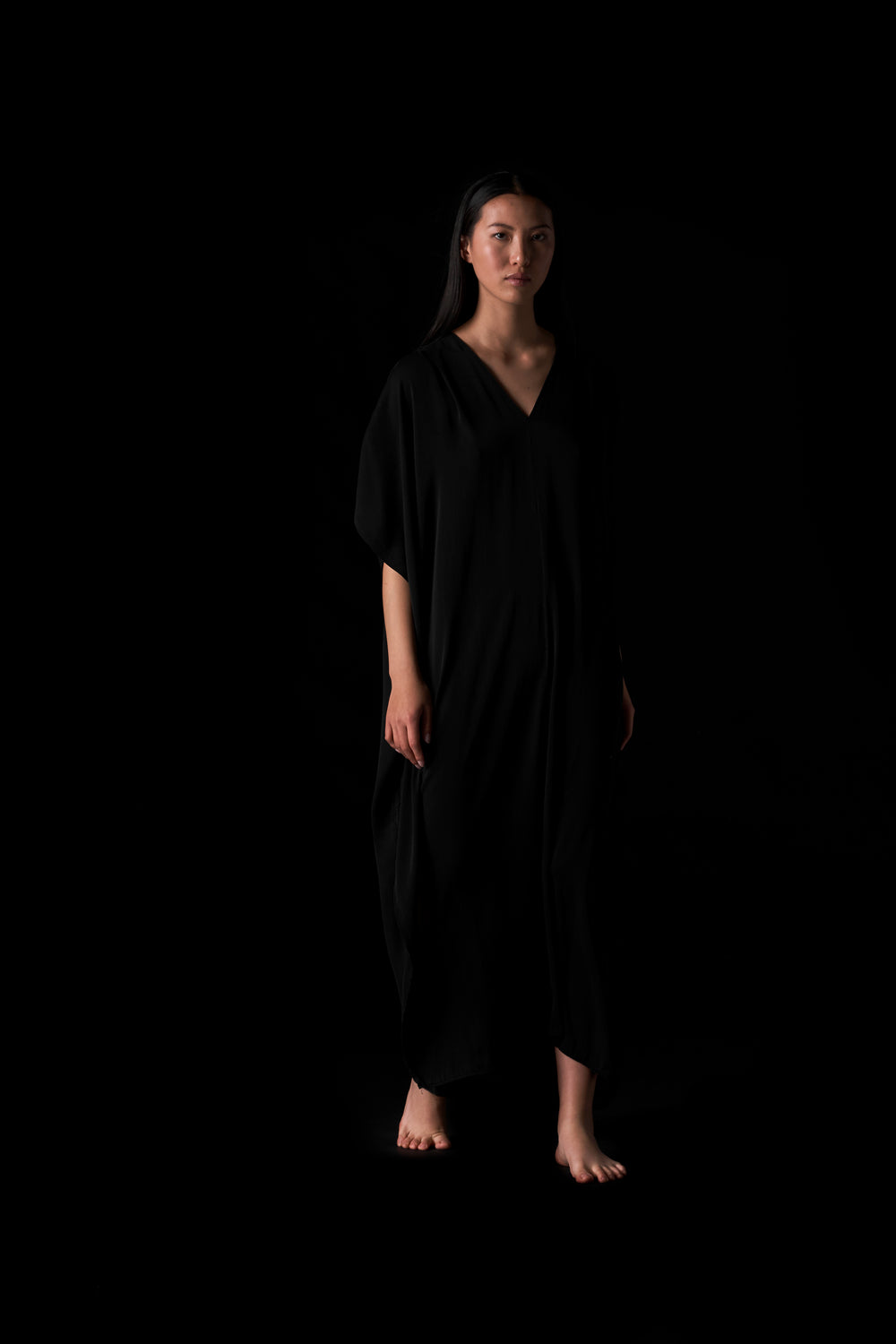 Silk Long Kaftan Black