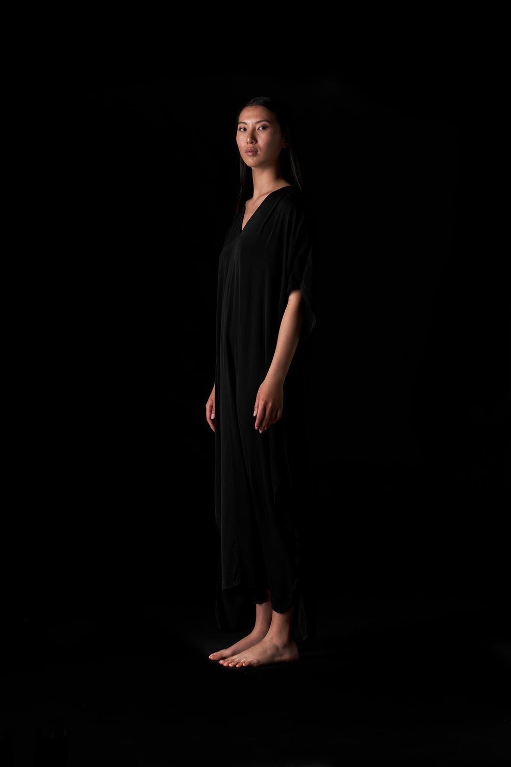 Silk Long Kaftan Black