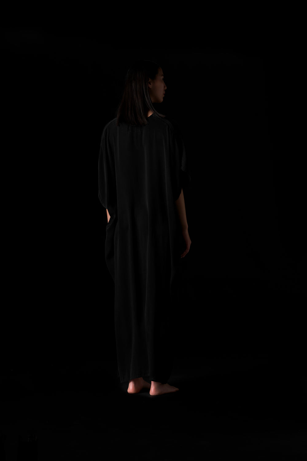 Silk Long Kaftan Black