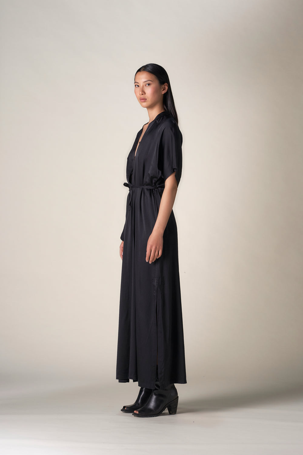Silk Long Kimono Dress Black