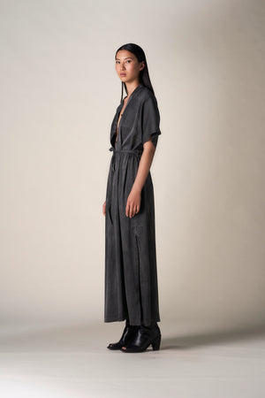Silk Long Kimono Dress Charcoal
