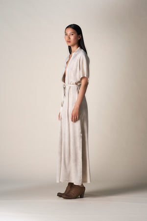 Silk Long Kimono Dress Sand