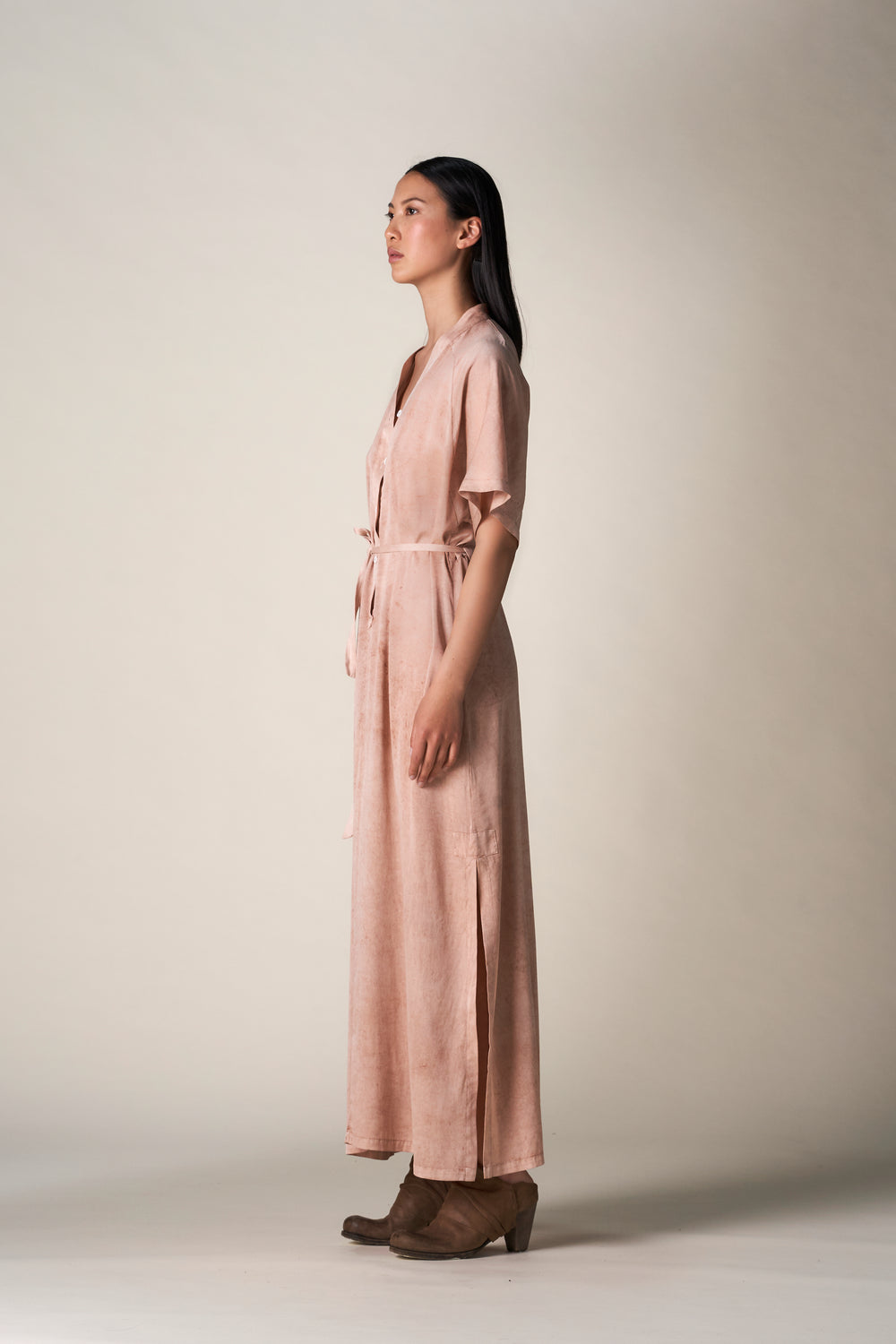 Silk Long Kimono Dress Terracotta