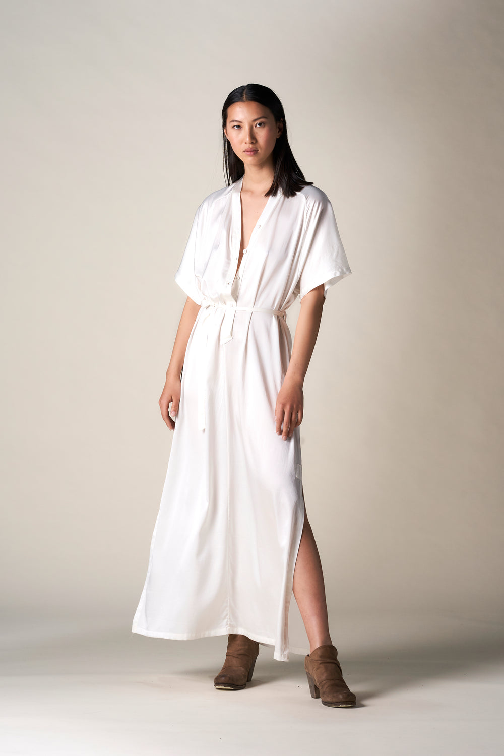 Silk Long Kimono Dress White