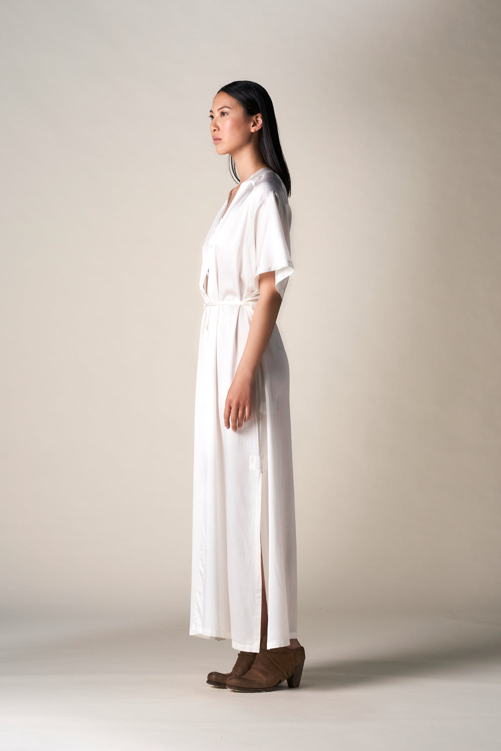 Silk Long Kimono Dress White