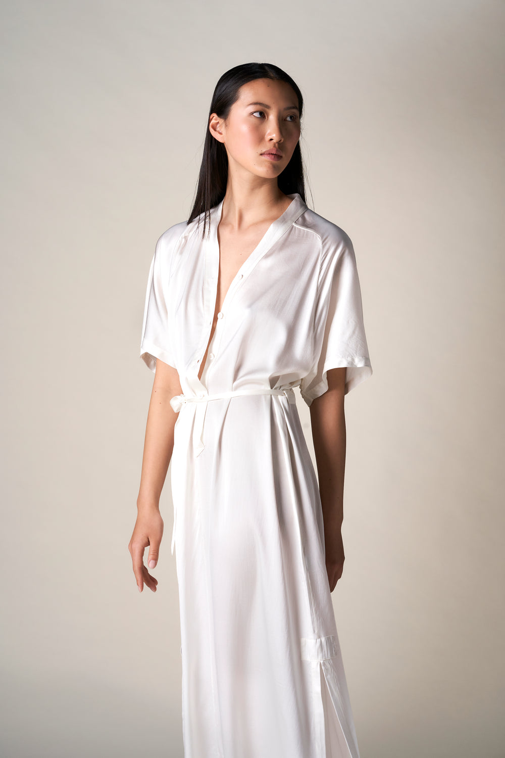 Silk Long Kimono Dress White