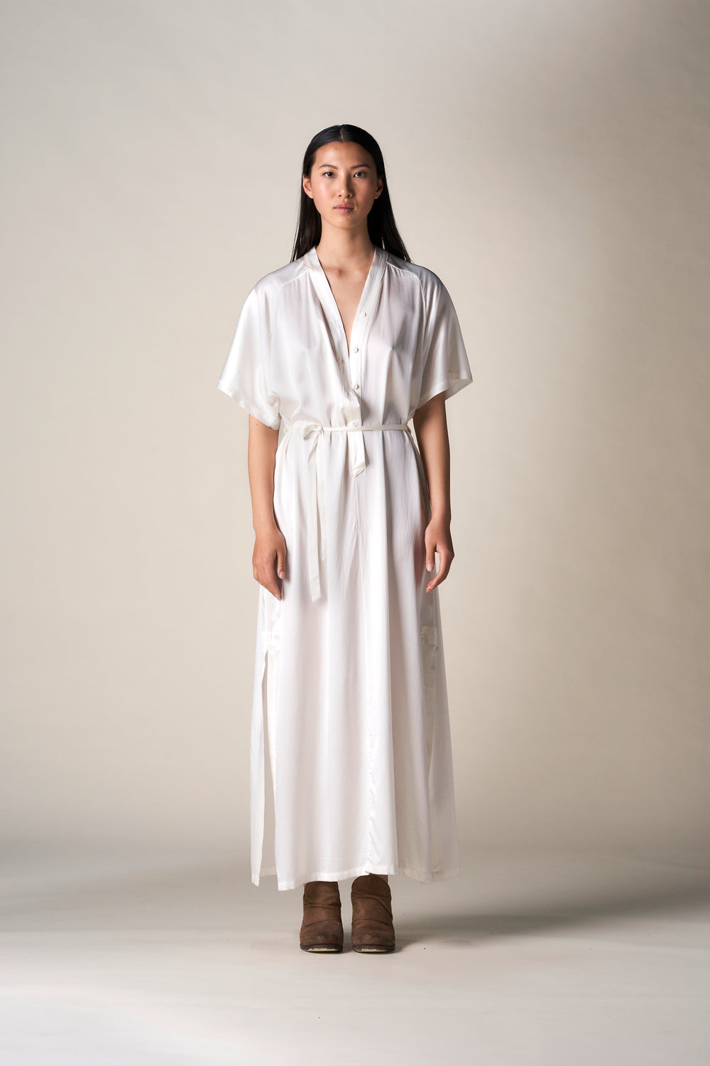 Silk Long Kimono Dress White