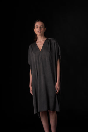 Silk Short Kaftan Charcoal