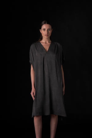 Silk Short Kaftan Charcoal