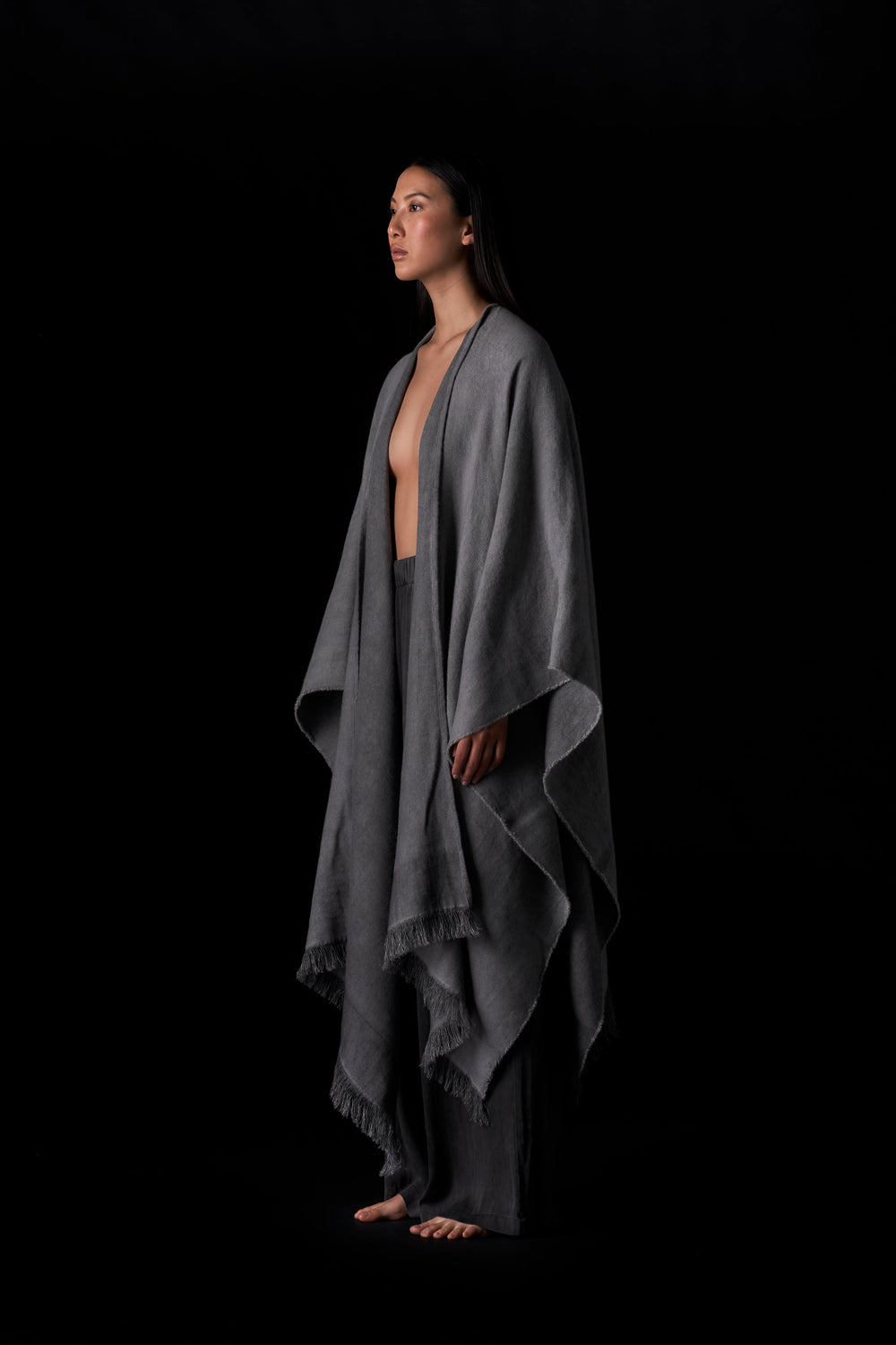 Long Wearable Blanket Cashmere and Hemp Powdered Charcoal
